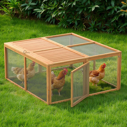 Chicken Coop Run Rabbit Cage No Assembly Portable Chicken Run Bunny House with Top & Side Opening Doors,Outdoor Small Animal Playpen Wooden Chicken Brooder Box Guinea Pig Cage 45"x 42"x 20" - Image 1