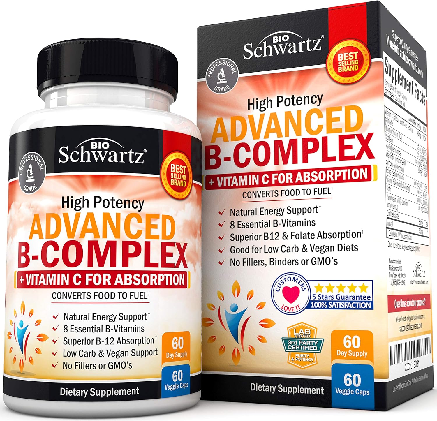 BioSchwartz Vitamin B Complex with Vitamin C front bottle view for daily energy support