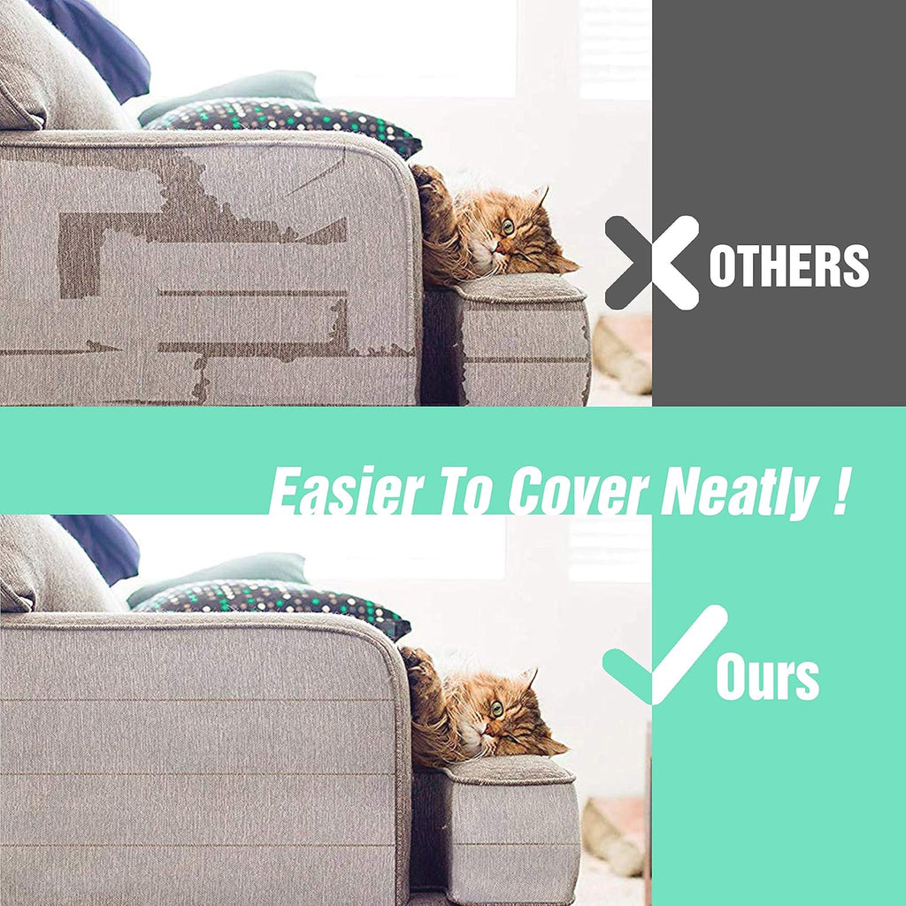 Cat scratch deterrent tape protecting a fabric armchair corner