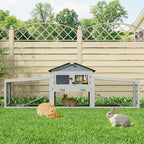 COZIWOW Large 92IN Outdoor Rabbit Hutch with 3 Run Boxes, Weatherproof Bunny Cage with Asphalt Roof & Sunlight Panels, Hands-Free Clean Tray & Metal Wire Mesh, 2-Tier Rest & for 2-3 Rabbits, Grey - Image 1