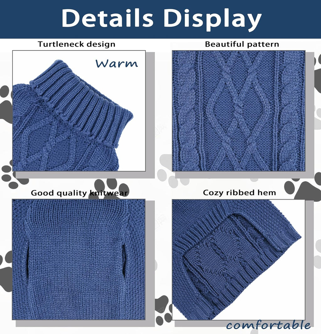 Viunimo small dog winter knitted pullover navy blue cable knit