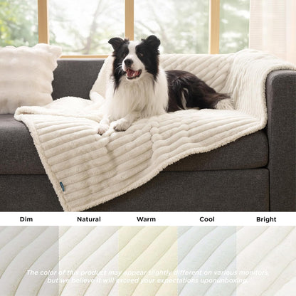 Bedsure dog blanket folded neatly displaying the contrast between sherpa and corduroy fabrics