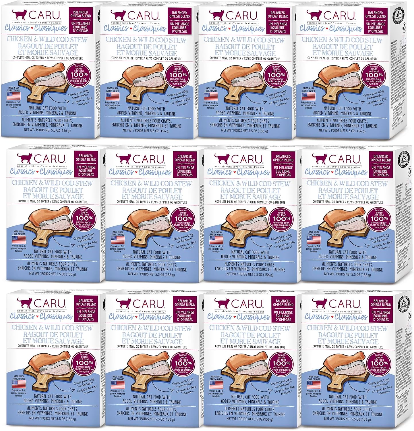 Caru Classics Chicken and Wild Cod Stew 12 pack carton front view