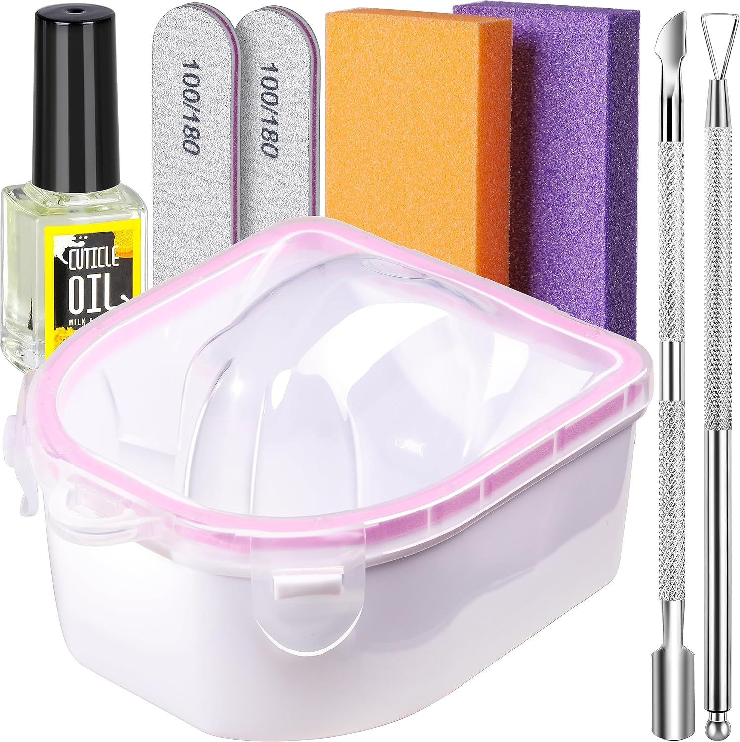 Teenitor nail soaking bowl kit front view showing double layer white and pink manicure set for gel removal