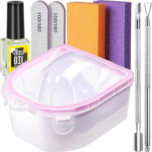 Teenitor nail soaking bowl kit front view showing double layer white and pink manicure set for gel removal