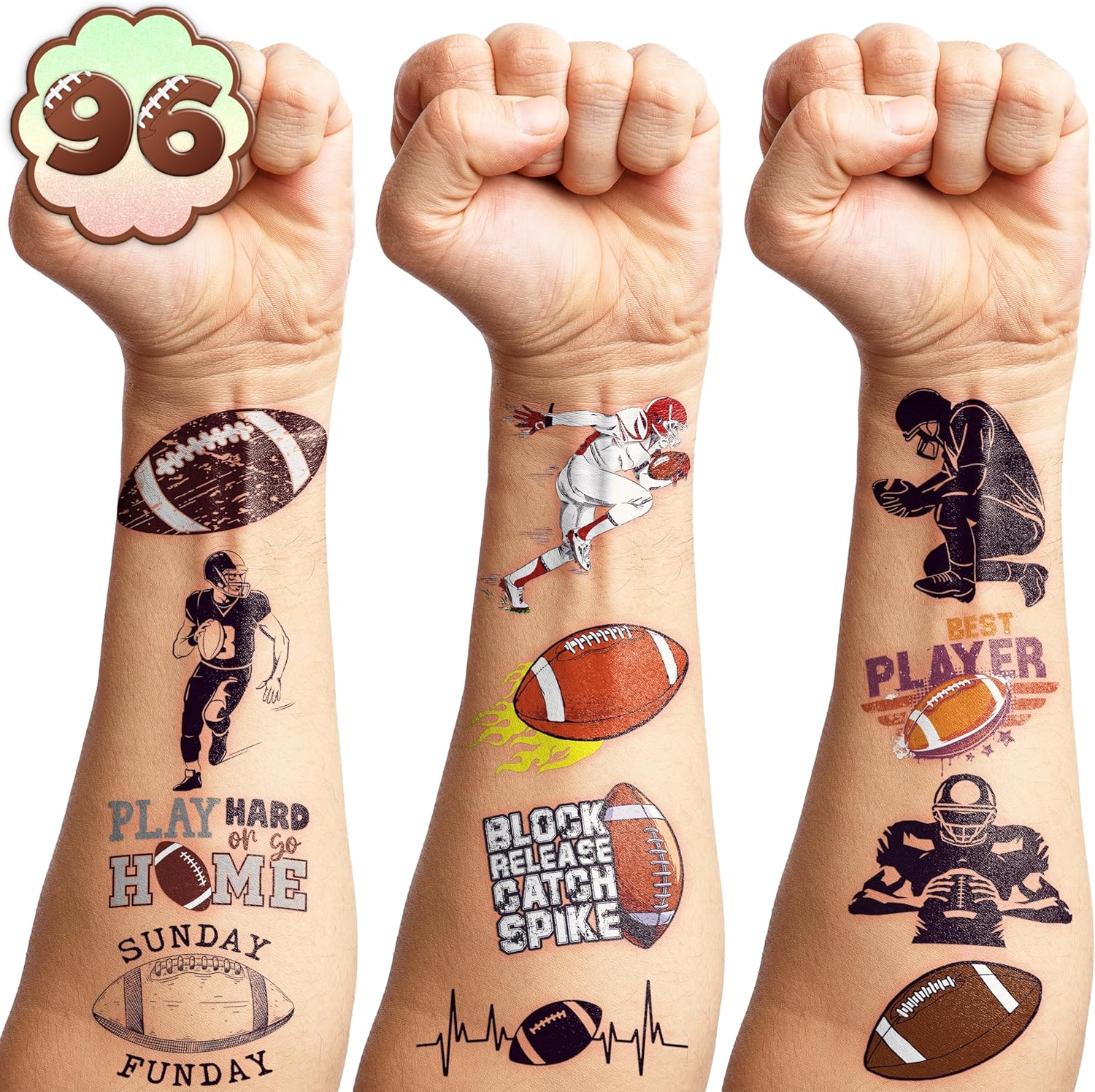 Generic 96 Piece Football Temporary Tattoos pack front view