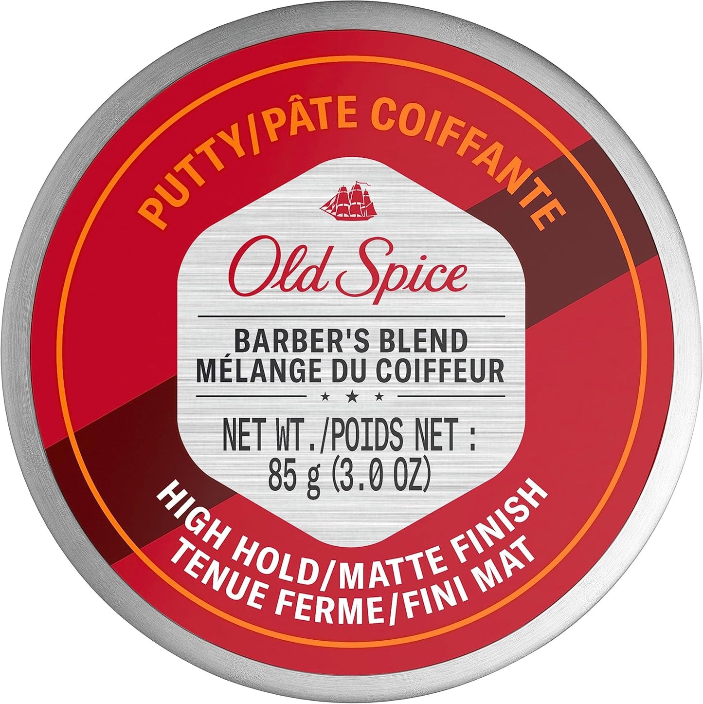 Old Spice Barber Blend hair styling putty container front view