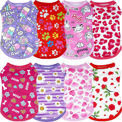 JpGdn 8-piece pink dog shirt pack front view for female pets