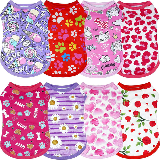 JpGdn 8-piece pink dog shirt pack front view for female pets