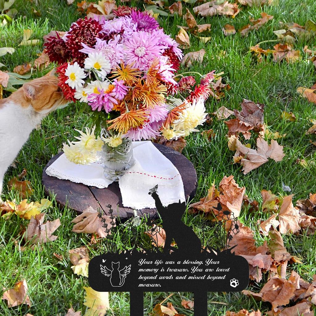 Side view of the durable wrought iron double stakes on the pet loss sympathy marker