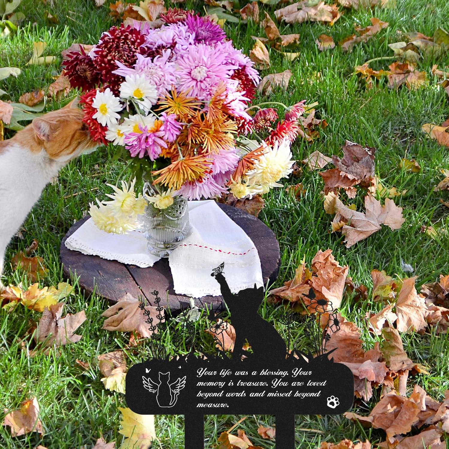 Side view of the durable wrought iron double stakes on the pet loss sympathy marker