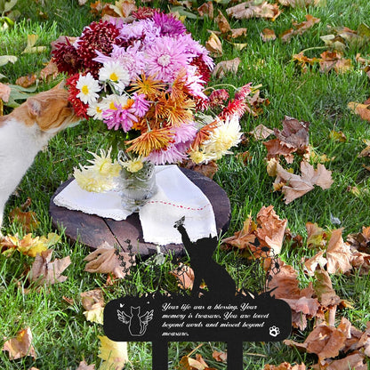 Side view of the durable wrought iron double stakes on the pet loss sympathy marker