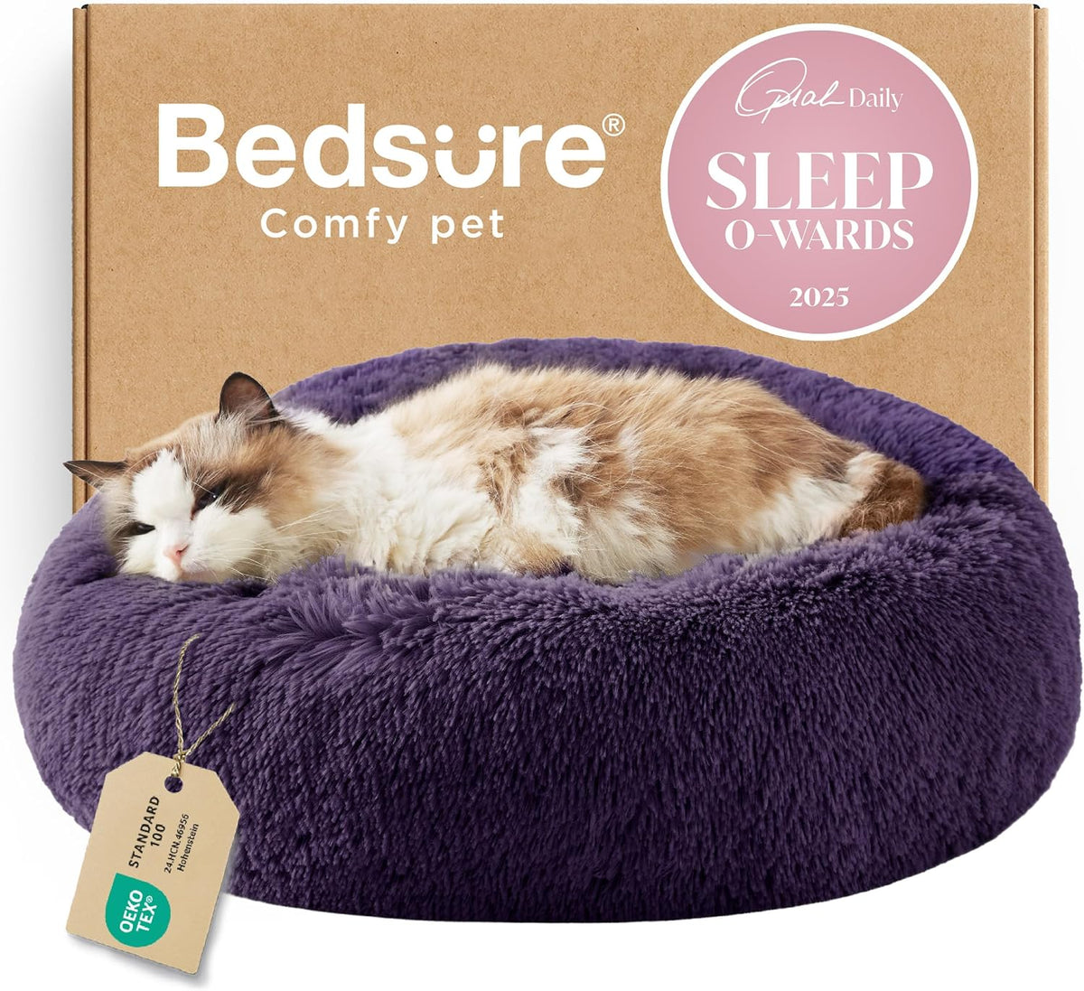 Bedsure Calming Dog Bed Medium Size Dog - Donut Washable Medium Pet Bed, 30 inches Anti-Slip Round Fluffy Plush Faux Fur Cat Bed, Fits up to 45 lbs Pets, Camel - Image 15