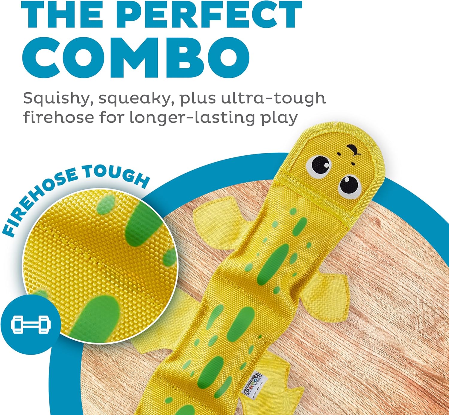 Durable firehose material texture on Outward Hound lizard toy