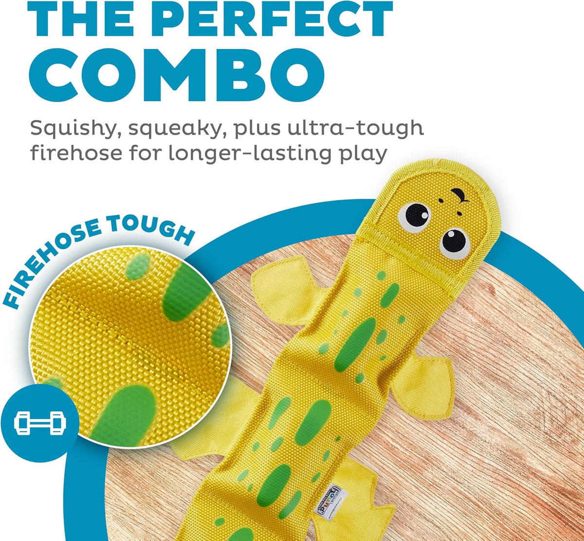 Durable firehose material texture on Outward Hound lizard toy