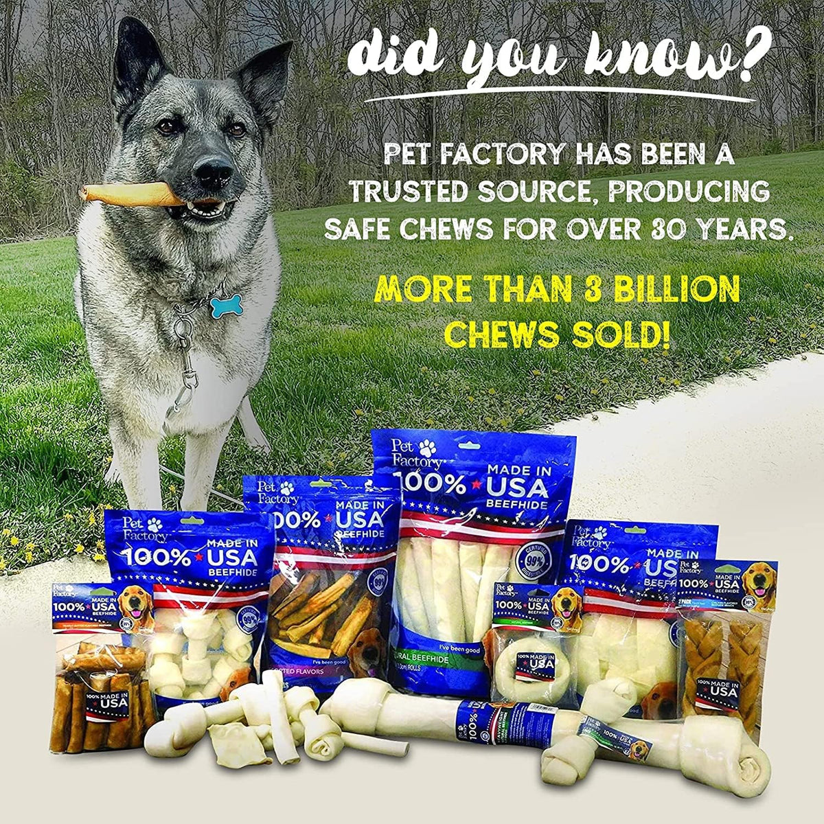 Pet Factory 100% Made in USA Beefhide Dog Chews - 6-7" Knotted Rawhide Bones for Dogs, Natural Flavor Long-Lasting Dog Chew Treats, Helps Support Dental Health, 8 Count Pack - Image 9