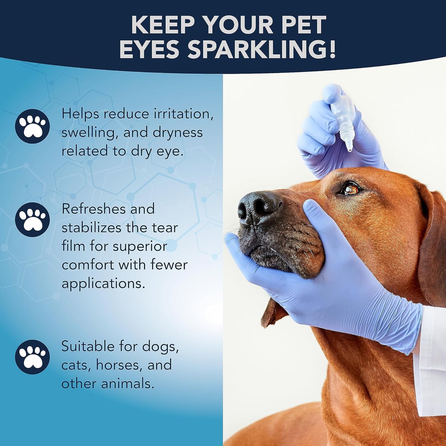 Close-up of the dropper tip on the NOVEHA pet gel eye solution bottle.