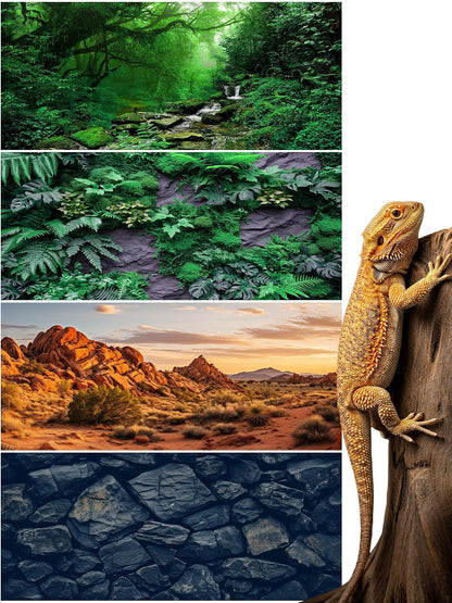 Breling 4 Pcs Reptile Habitat Background with Nano Glue Gobi Sun Cactus Stone and Green Tree Fern Stream Terrarium Background Polyester Durable Aquarium Accessories (Style2,36 x 18 Inch) - Image 10