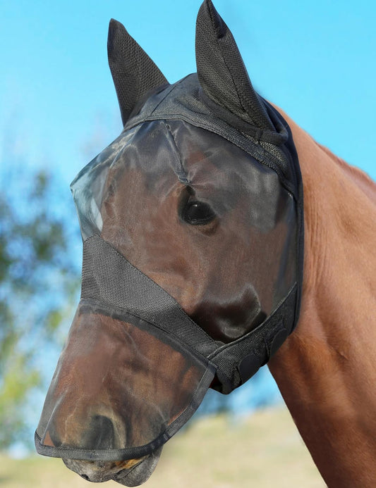 HackFond horse fly mask with long nose and ears front view for full face protection