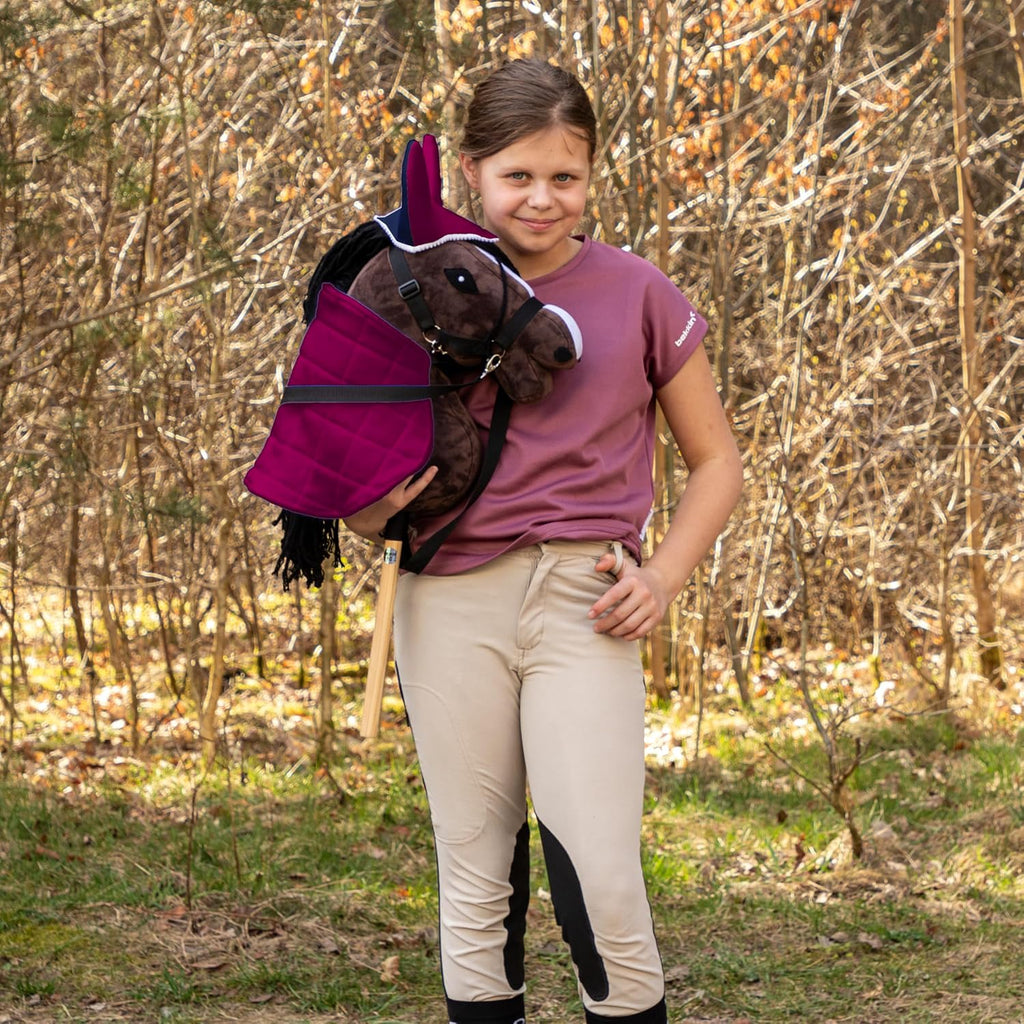 SKIPPI A3 and A4 size stick horse fleece blanket and ear cover setup.