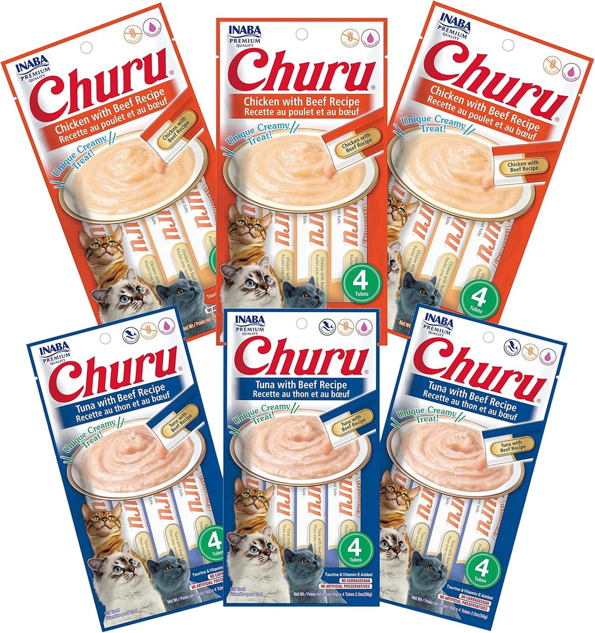 Close up of 16 tubes Inaba Churu cat treat box