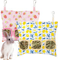 Lesnala 2pcs Bunny hay feeder Rabbit hay feeder bag Hanging guinea pig hay bag Large capacity cotton canvas fabric hay bag for Rabbits Bunny Chinchillas Hamsters and Other Small Pets(3 Holes,2 styles) - Image 1