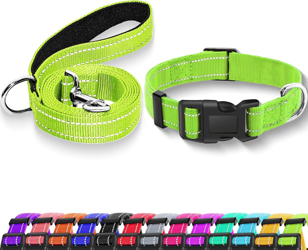 Reflective Dog Collar with Safety Locking Buckle, Adjustable Soft Breathable Nylon Collars for Small, Medium and Large Dogs(Collar+Leash XS Width 5/8" Turquoise) - Image 13