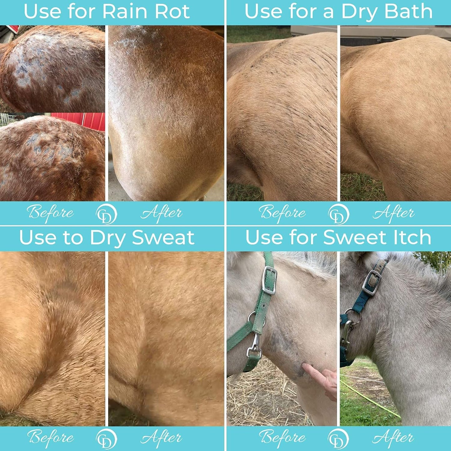 Talc free equine preventative grooming powder label