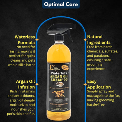 Close up of E3 waterless horse shampoo label details