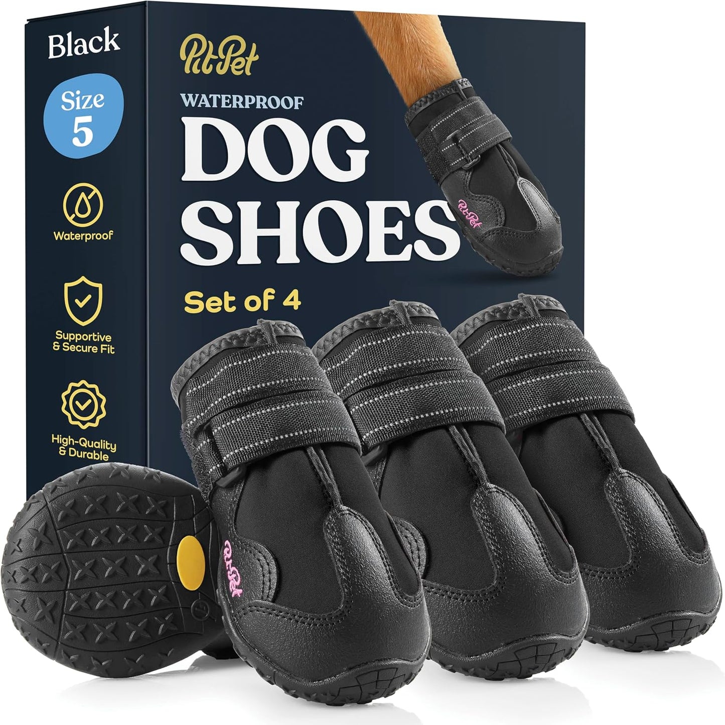 Pitpet waterproof dog shoes front view with non-slip sole