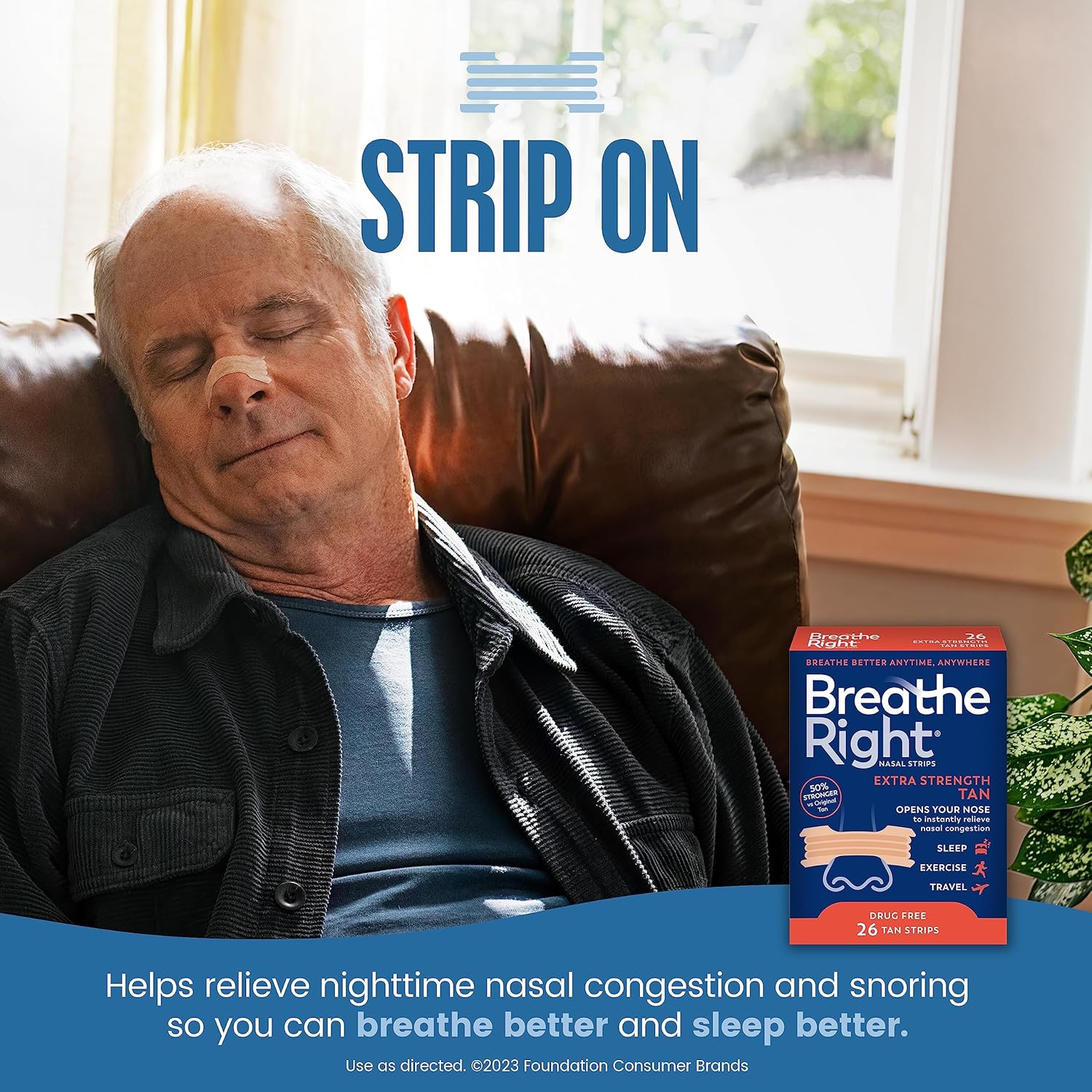 Breathe Right Nasal Strips, Extra Strength Tan Nose Strips, Drug-Free Nasal Congestion Relief for Better Breathing, Help Relieve Snoring, Caused by Colds & Allergies, Deviated Septum, 26ct - Image 2