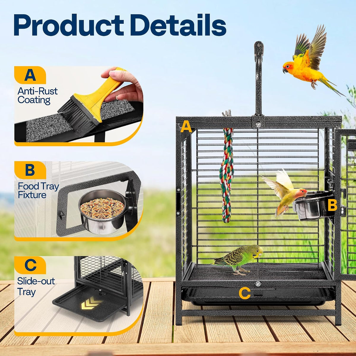 VIVOHOME 19 Inch Wrought Iron Travel Bird Cage for Cockatiel Parakeets - Image 5