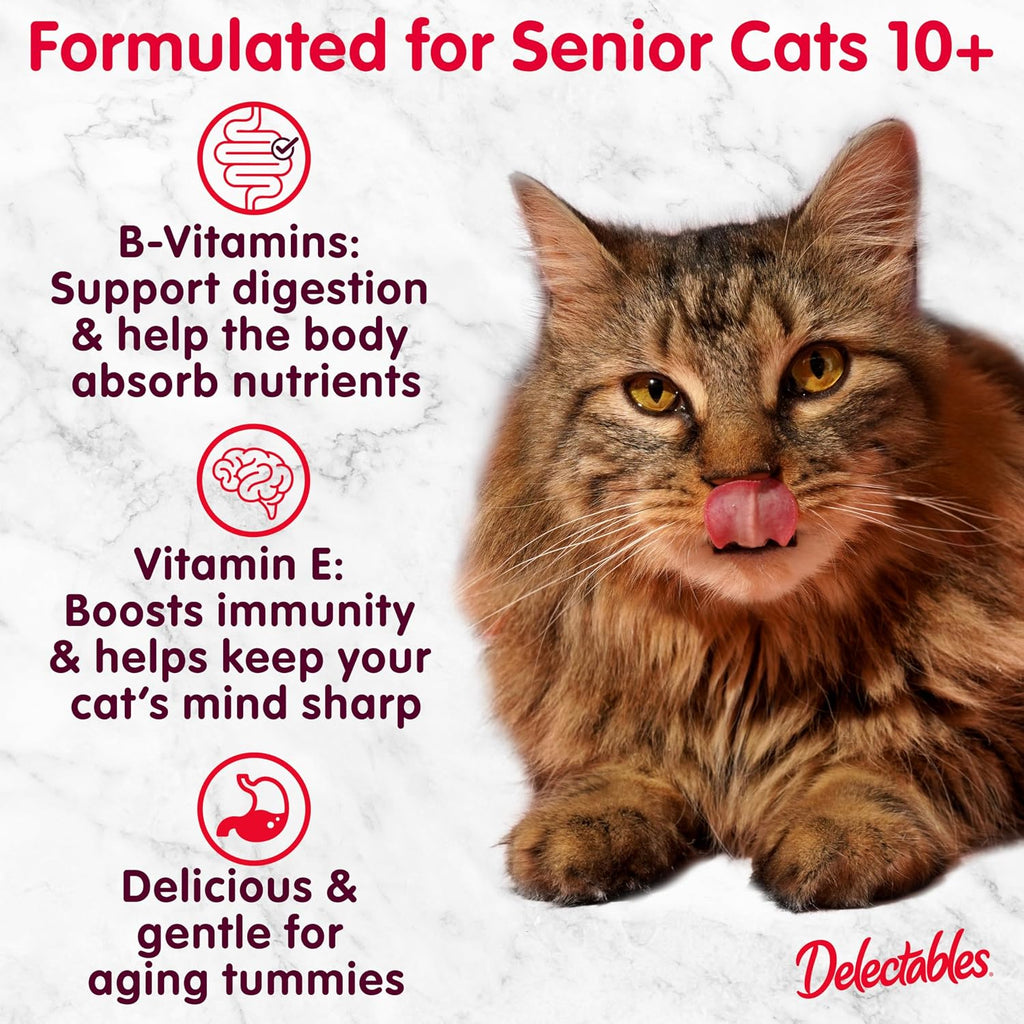 Delectables Lickable Treat Savory Broth Senior 10+ Wet Cat Treats with Real Chicken & Tuna, Food Topper, Hydrating, Grain-Free, No Fillers, No By-Product, No Added Preservatives, 1.4oz Pouch, 12ct - Image 9
