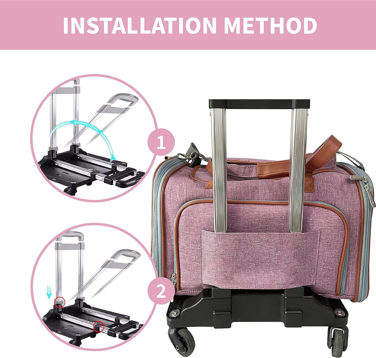 Telescoping pull-up handle extended on wheelbase cart