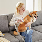 Sweetcrispy quiet pet hair vacuum cleaner removing loose fur from a living room sofa