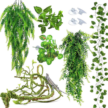 Reptile EcoDen artificial terrarium plants and vine set front view