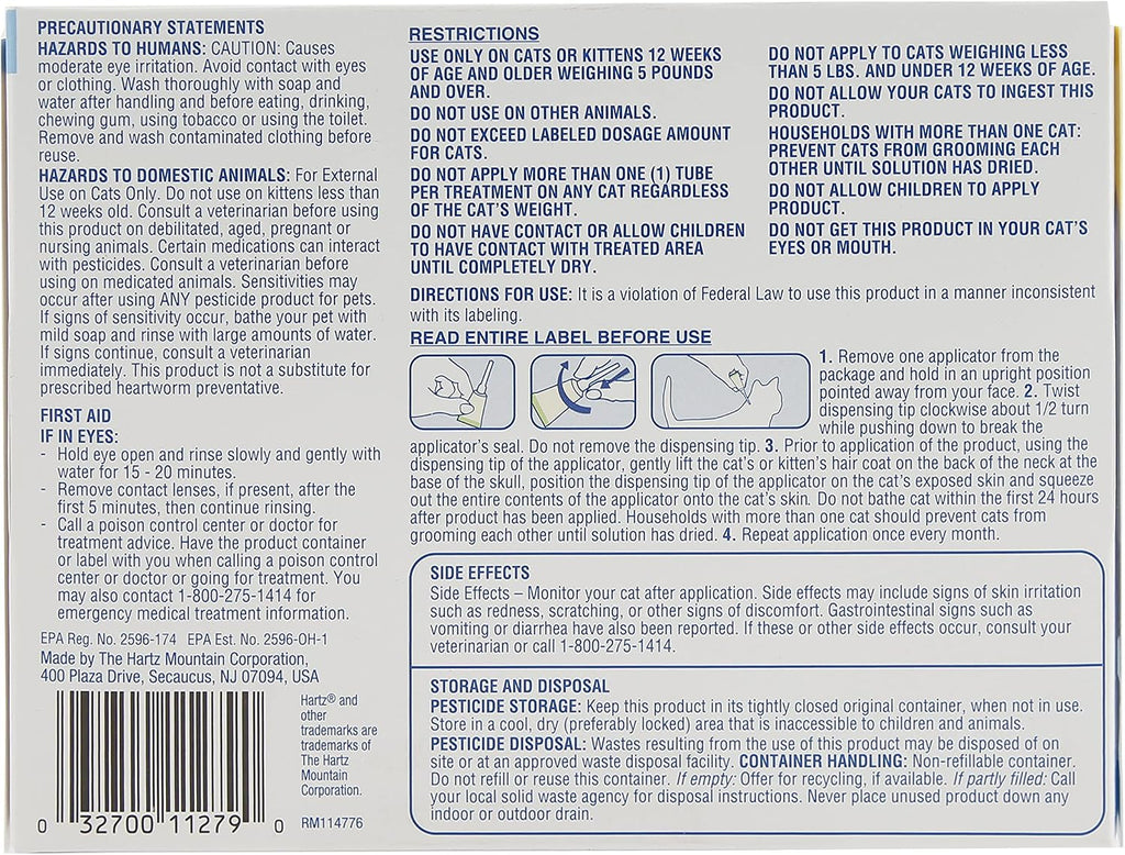Hartz topical flea treatment for cats over five pounds application side