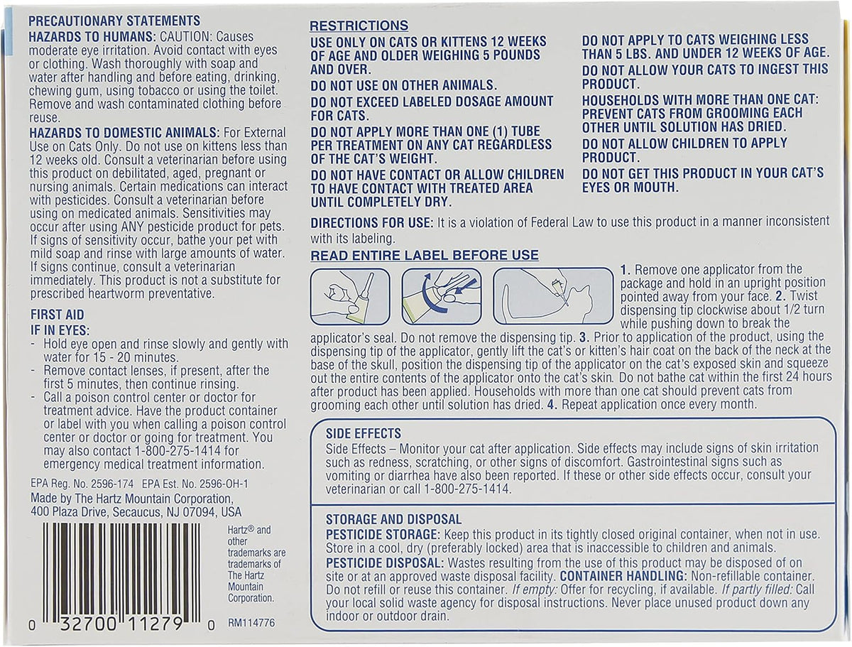 Hartz topical flea treatment for cats over five pounds application side