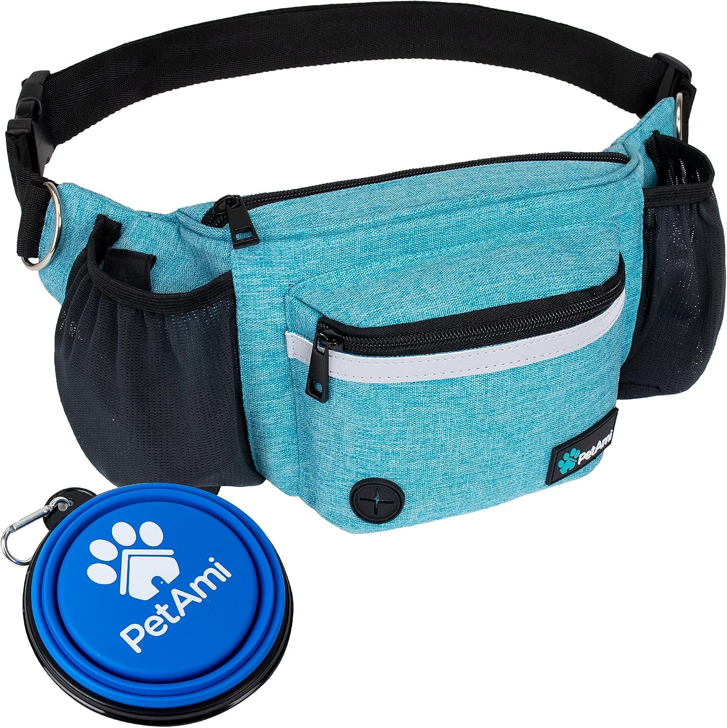 PetAmi Dog Fanny Pack, Treat Pouch for Dog Walking, Training, Built in Poop Bag Dispenser, Water Bottle Holder, Collapsible Bowl, Pet Treat Waist Belt for Hiking, Running, Kibbles (Black) - Image 9