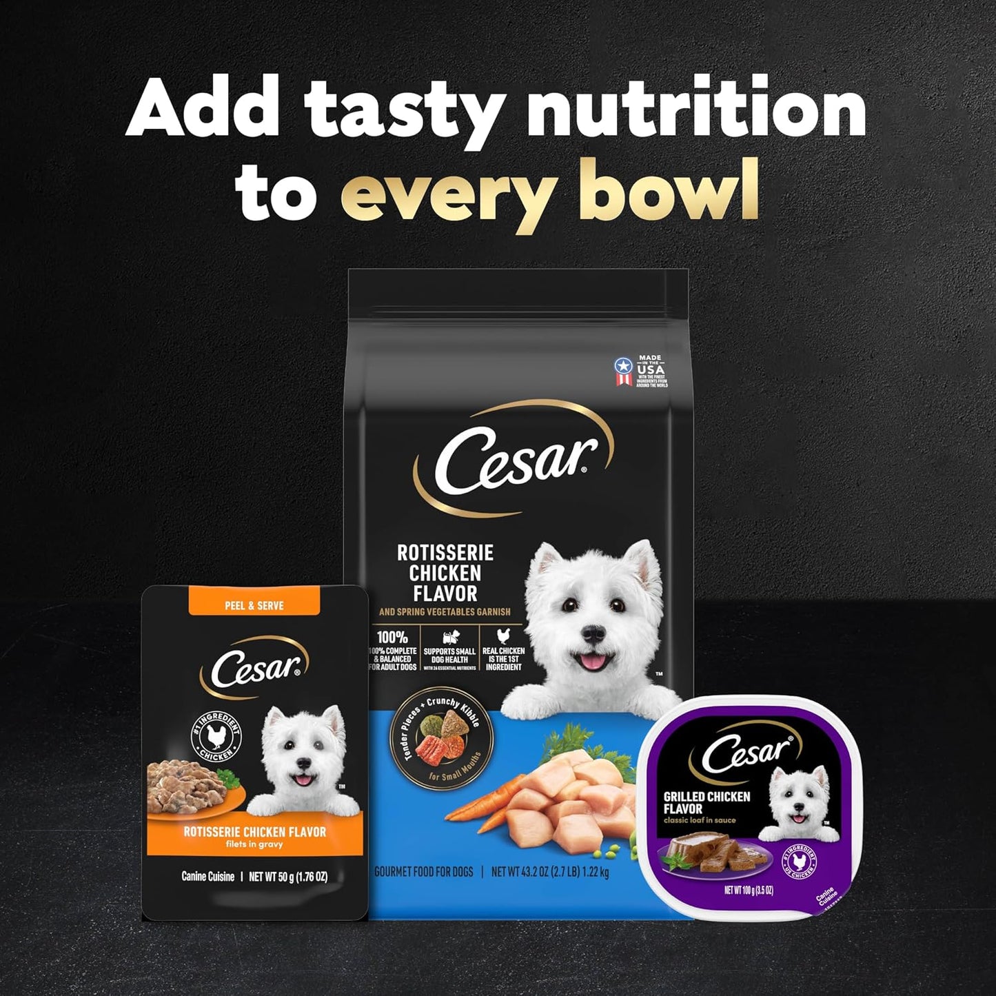Balanced adult pet nutrition wet food pouches for small and large breeds.