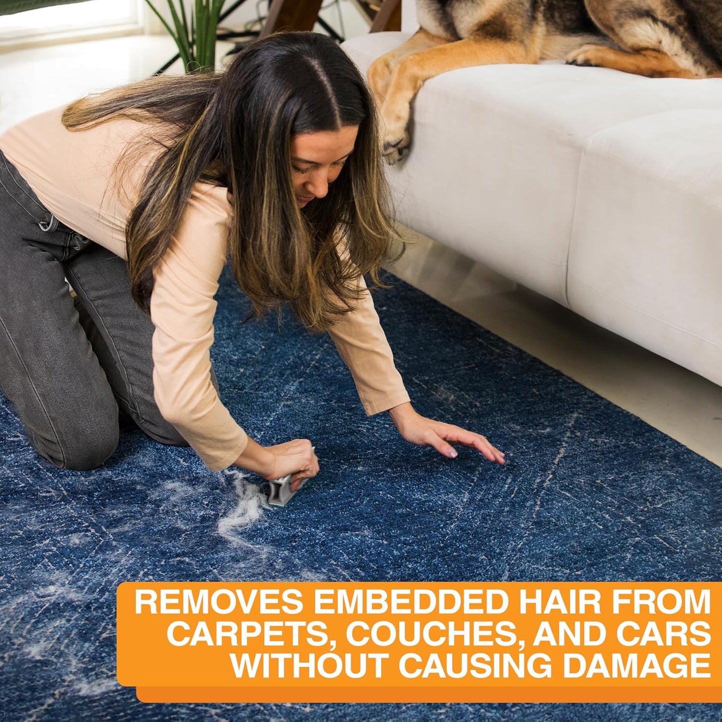 FurDozer X3 Pro cleaning embedded dog hair from carpet