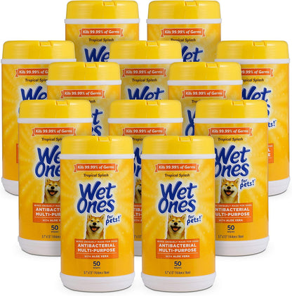 Wet Ones for Pets Antibacterial Dog Wipes, Multi-Purpose Grooming Wipes with Aloe Vera for Paws, Face & Body, Easy Cleanups Between Baths, Tropical Splash Scent, 5.7 in x 7.5 in, 50 Count - Image 9