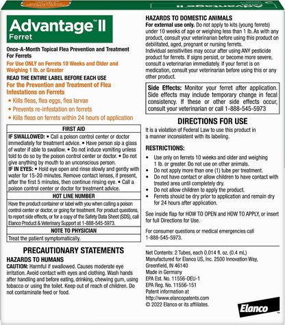 Advantage II topical flea prevention for ferrets package details