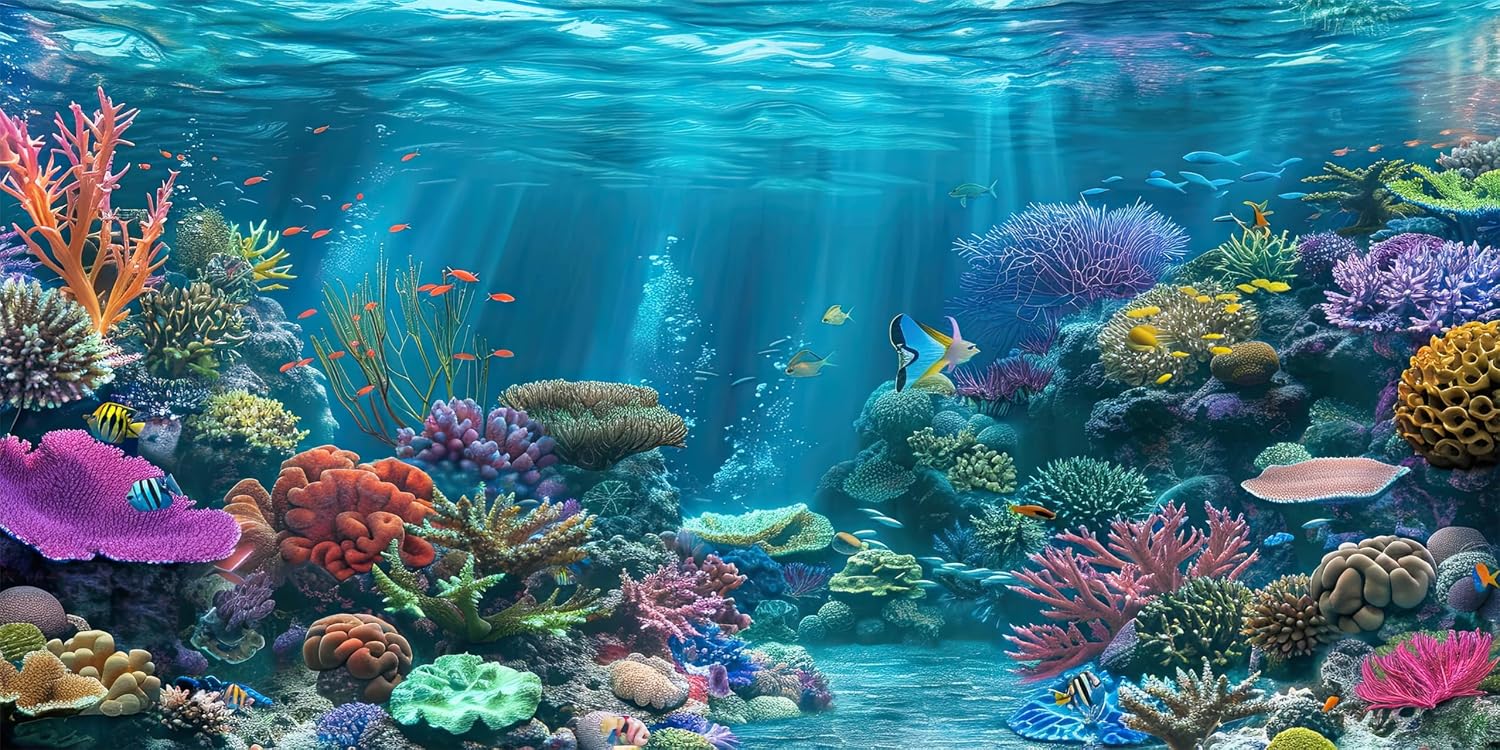 iTapnoom Ocean Floor Aquarium Background front view showing tropical fish reef scene
