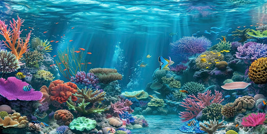 iTapnoom Ocean Floor Aquarium Background front view showing tropical fish reef scene