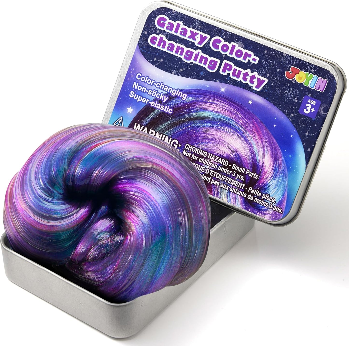 JOYIN Galaxy Color Changing Putty front view of the packaging tin showing the cosmic design.