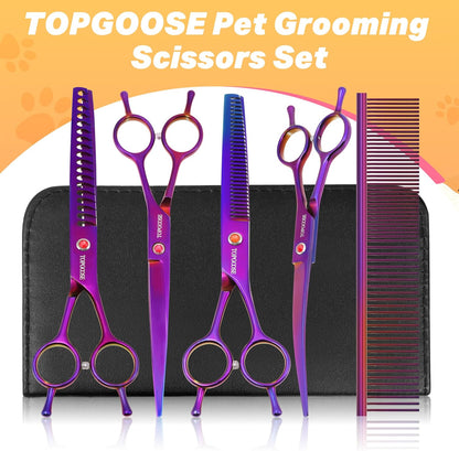 Ergonomic finger loops and adjustable tension screw on pet grooming scissors