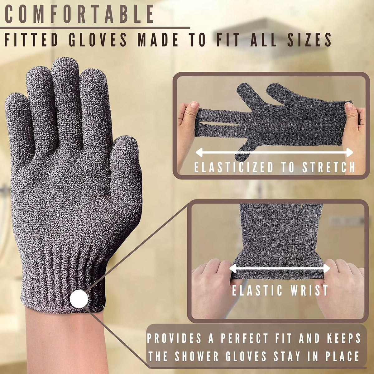 Pair of dark gray bath mitts for hairless cats