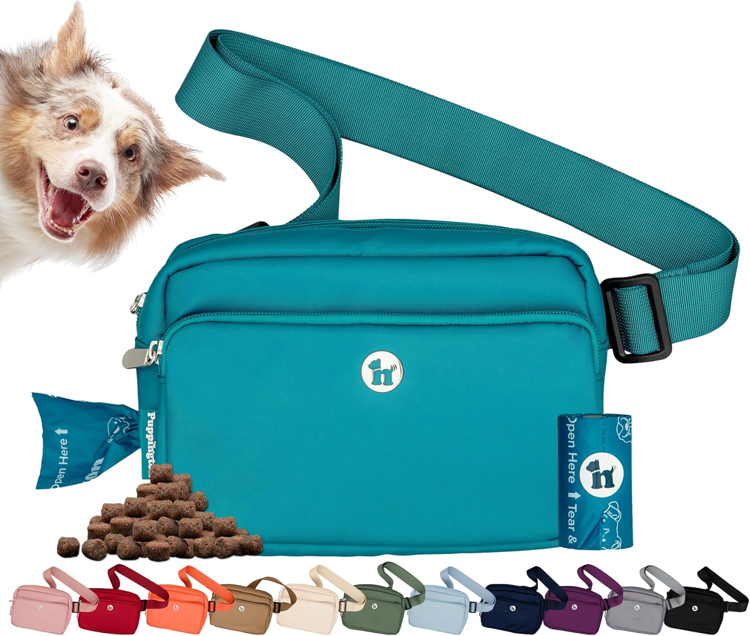 Puppington 3-in-1 Crossbody Dog Walking Bag & Treat Pouch with Matching Planet Safe Poop Bags & Built-In Dispenser - Dog Mom Gift for Puppy Training with Zippered Pockets (Onyx Black) - Image 13