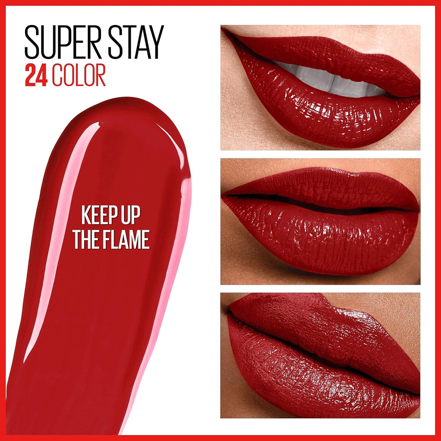 Long lasting red liquid lipstick shade Keep Up The Flame close up swipe